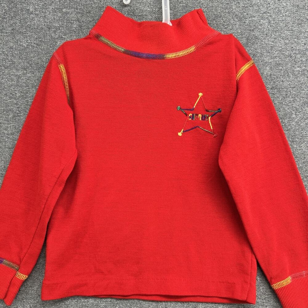 Vintage Carters SHERIFF Shirt Boys 2T Red Rainbow Stitching Fun Western Style